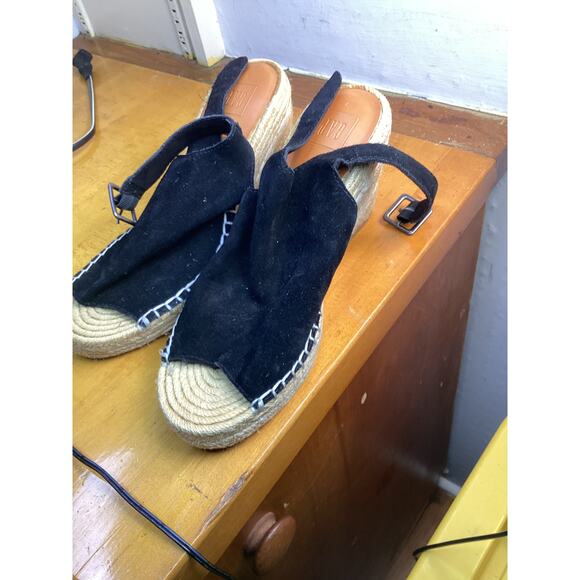 Gap Women's Monica PEEP Toe Casual Platform Sandals Black Suede Size 9 - Picture 2 of 5